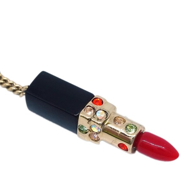 Chanel Lipstick Gold CC Pendant Necklace Rhinestone 04A 185040 - Picture 3 of 4